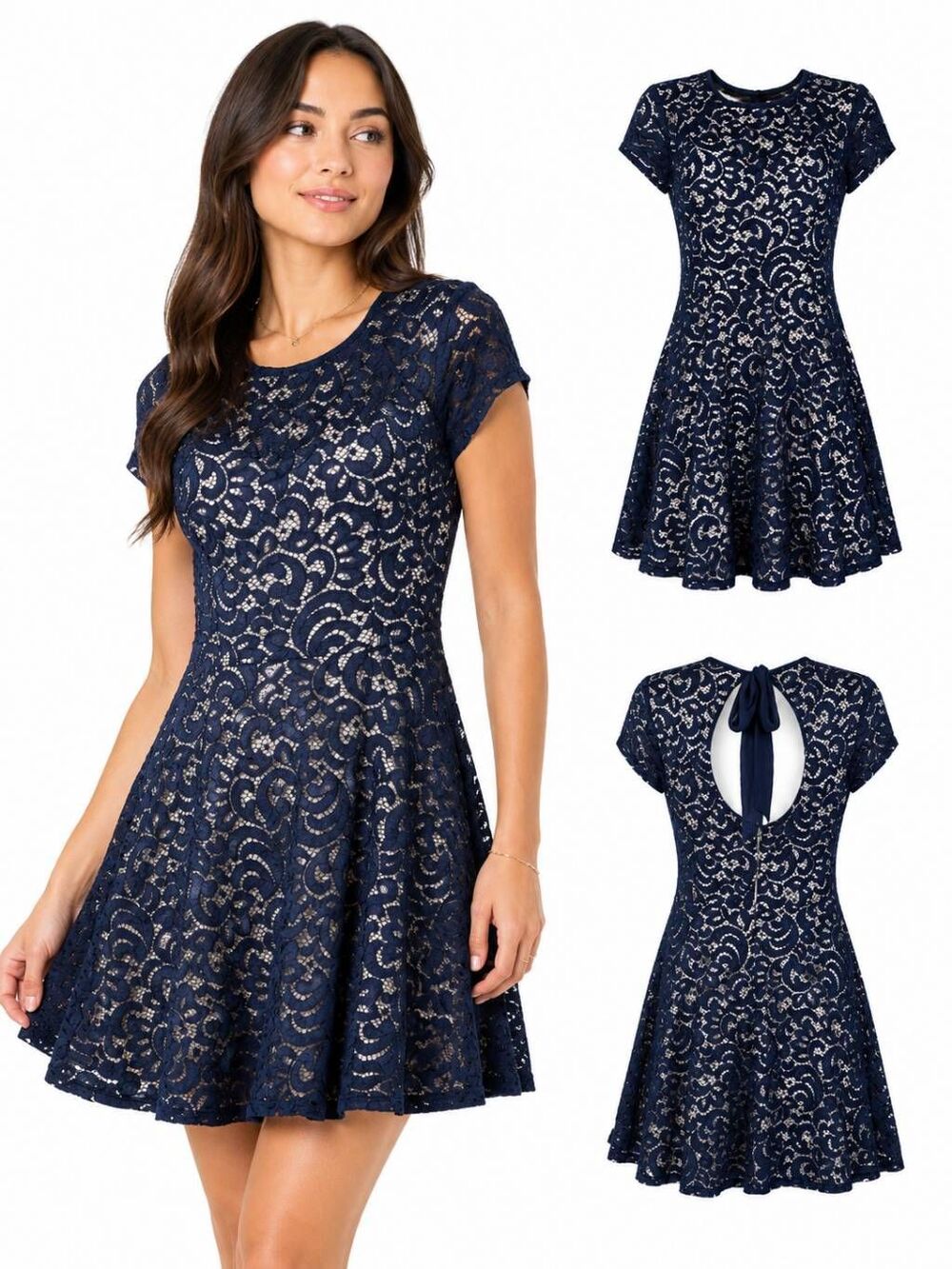 B.Darlin 11/12 Navy Lace Fit Flare Cocktail Dress